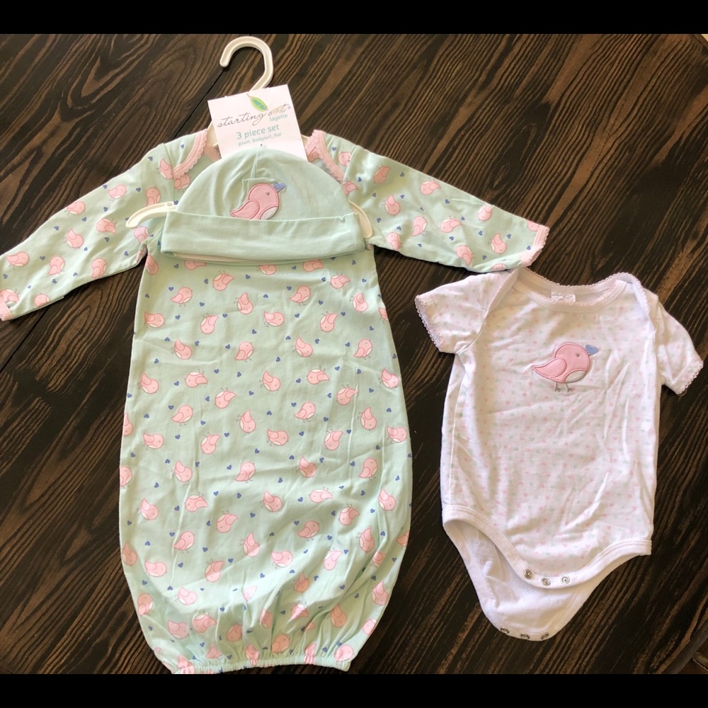 Gown, onesie, & cap